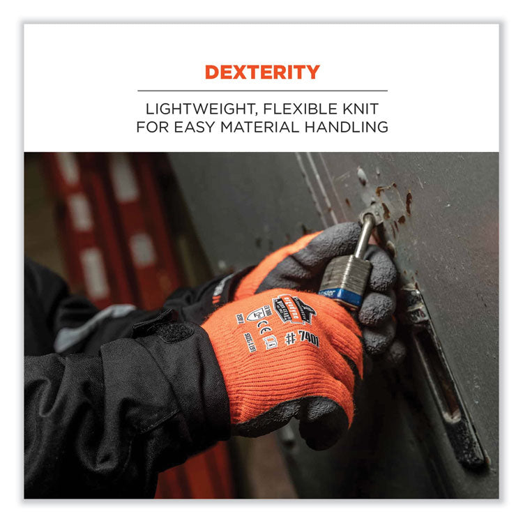 ProFlex 7401-CASE Coated Lightweight Winter Gloves, EN388: 2131X, 11" Long, X-Large, Orange, 144 Pairs/Carton