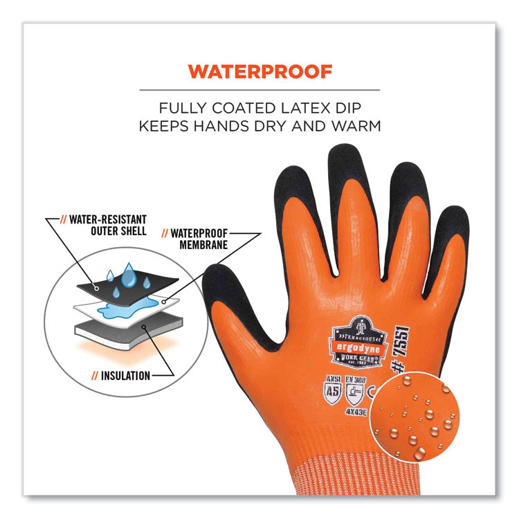 ProFlex 7551 ANSI A5 Coated Waterproof CR Gloves, EN388: 4X43E, 11" Long, X-Large, Orange, Pair