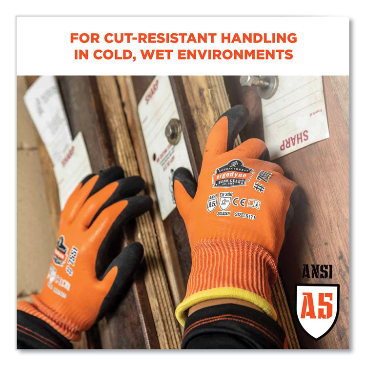 ProFlex 7551 ANSI A5 Coated Waterproof CR Gloves, EN388: 4X43E, 11" Long, XX-Large, Orange, Pair