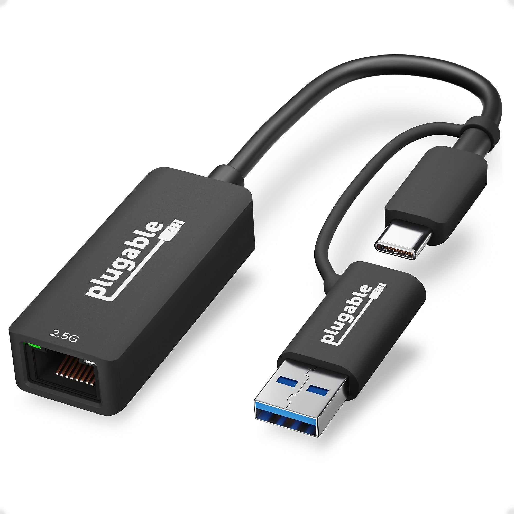 Plugable 2.5G USB C and USB to Ethernet Adapter, 2-in-1 Adapter
