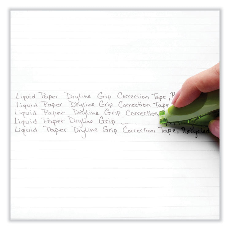 DryLine Grip Correction Tape, Recycled Dispenser, Green/White Applicator, 0.2" x 335", 2/Pack