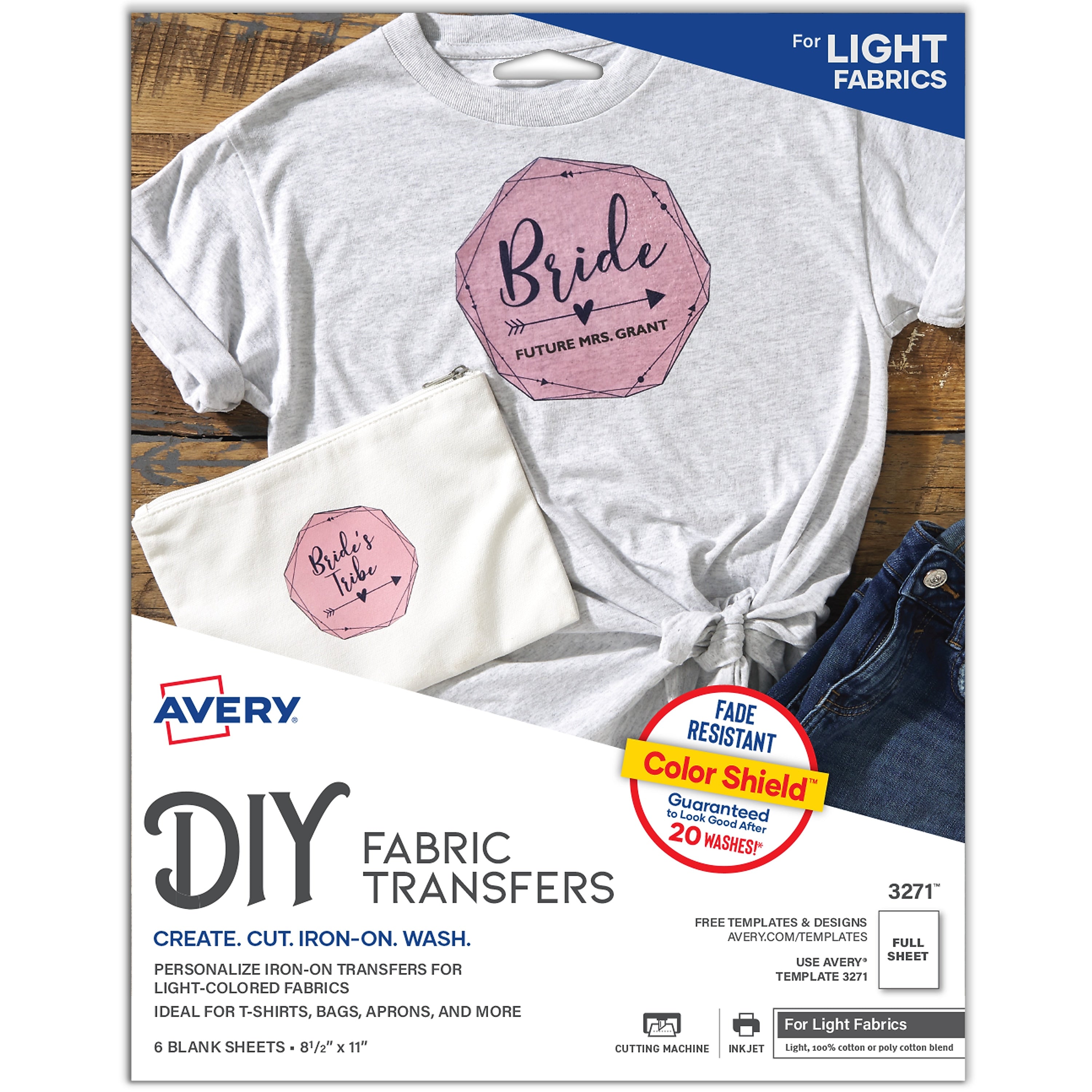 Avery Printable Heat Iron On Transfer Paper for Light Fabrics, 8 1/2" x 11" (3271)