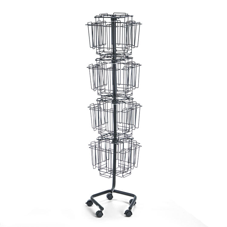 Wire Rotary Display Racks, 32 Compartments, 15w X 15d X 60h, Charcoal