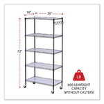 5-Shelf Wire Shelving Kit With Casters And Shelf Liners, 36w X 18d X 72h, Black Anthracite