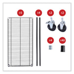 5-Shelf Wire Shelving Kit With Casters And Shelf Liners, 36w X 18d X 72h, Black Anthracite