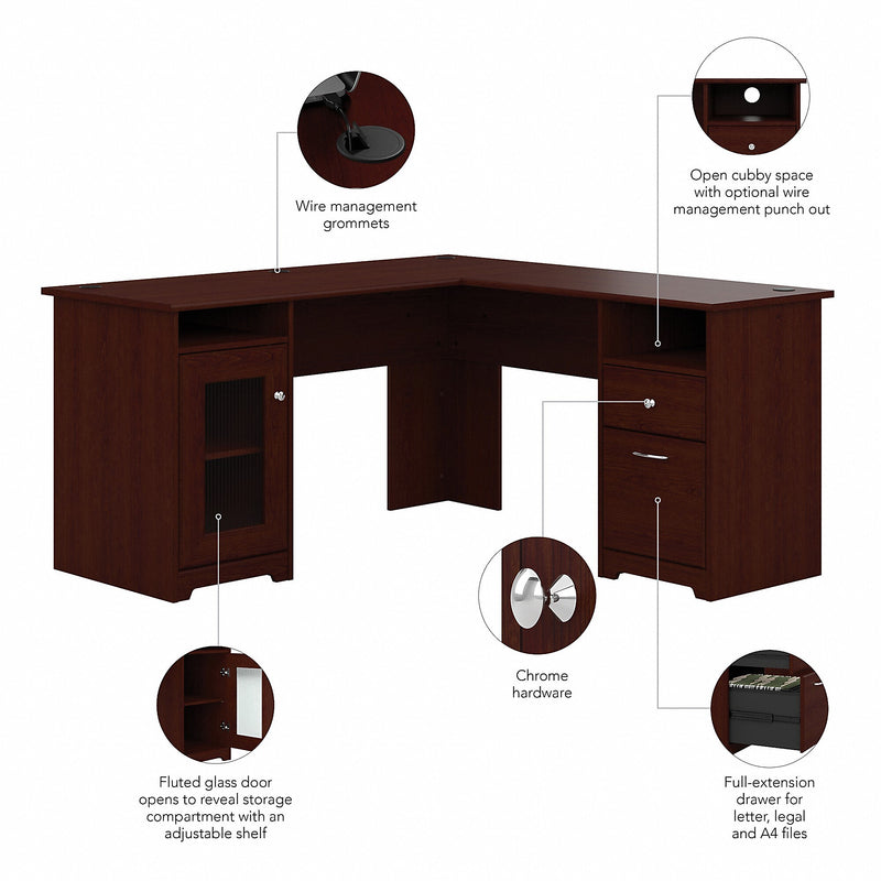 Bush Furniture Cabot L Shaped Desk, Harvest Cherry (WC31430K)