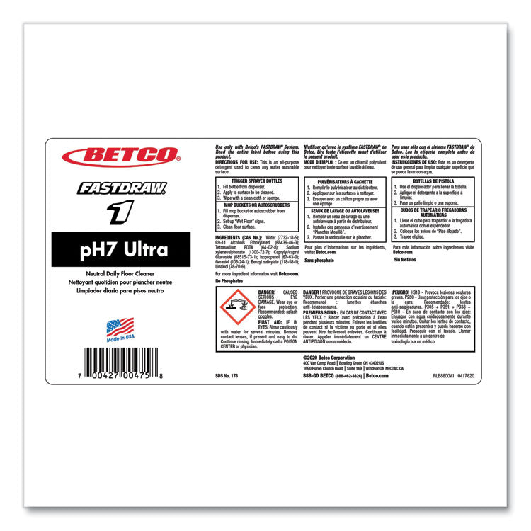 pH7 Ultra Neutral Cleaner, Lemon Scent, 2 L Bottle, 4/Carton