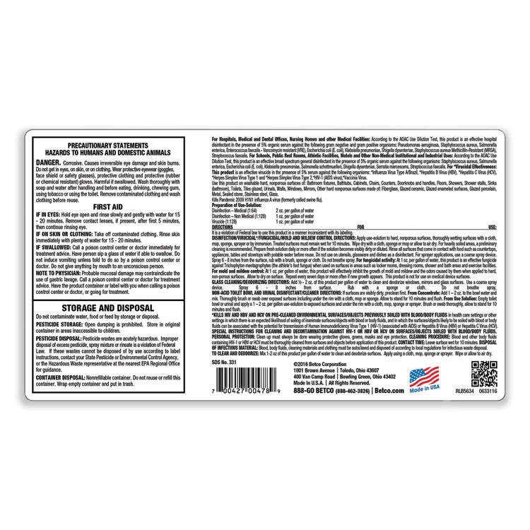 AF79 Acid-Free Bathroom Cleaner Concentrate, Ocean Breeze Scent, 2 L Bottle, 4/Carton