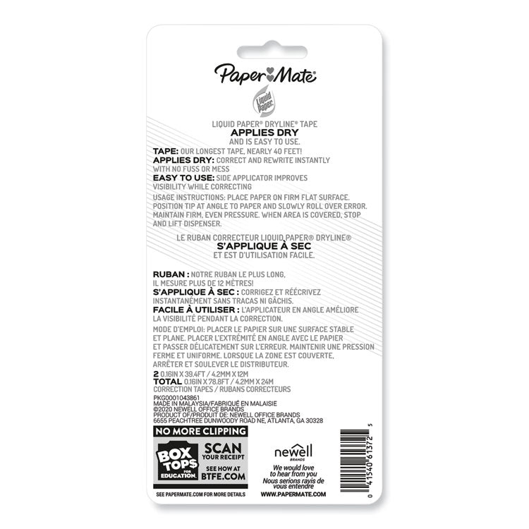DryLine Correction Tape, Non-Refillable, Green/Purple Applicators, 0.17" x 472", 2/Pack