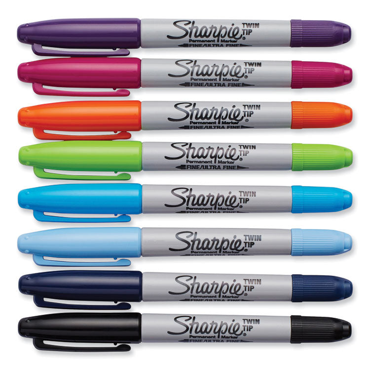 Twin-Tip Permanent Marker, Extra-Fine/fine Bullet Tips, Assorted Colors, 8/set