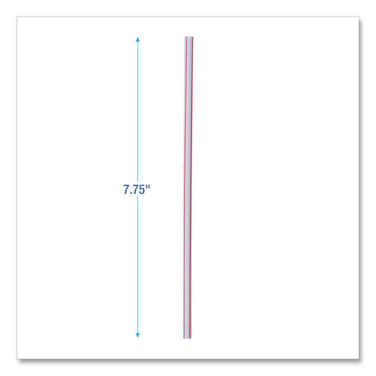Wrapped Jumbo Straws, 7.75", Plastic, White/Red Stripe, 400/Pack, 25 Packs/Carton