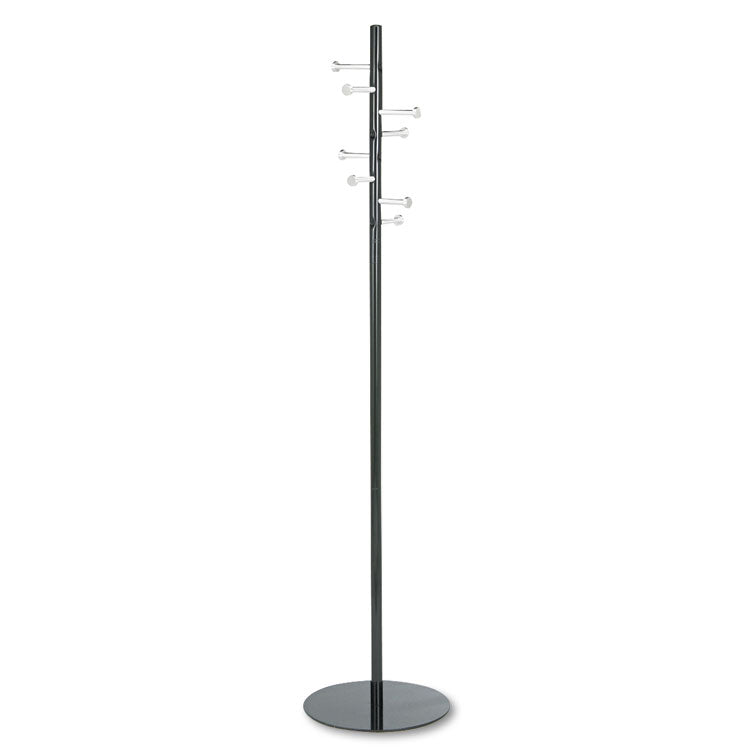 Spiral Nail Head Coat Rack, Eight Nail-Head Hooks, 15w x 15d x 67h, Black/Silver