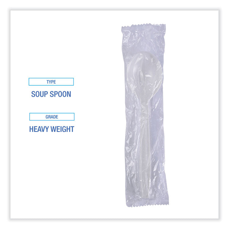 Heavyweight Wrapped Polypropylene Cutlery, Soup Spoon, Plastic, White, 1,000/Carton