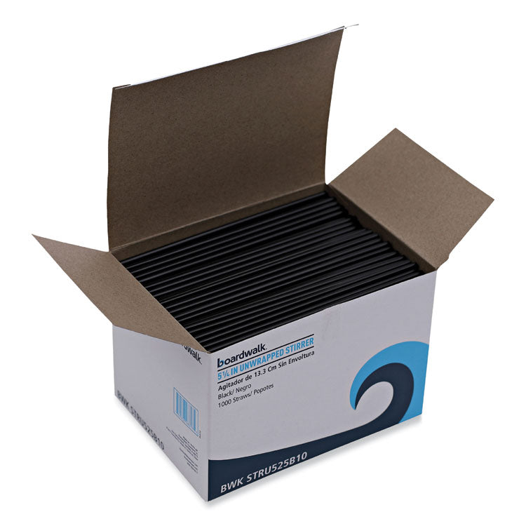 Single-Tube Stir-Straws, 5.25", Polypropylene, Black, 1,000/pack, 10 Packs/carton