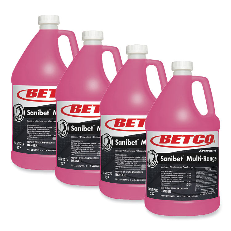 Symplicity Sanibet Multi-Range Sanitizer Disinfectant Deodorizer, 1 gal Bottle, 4/Carton