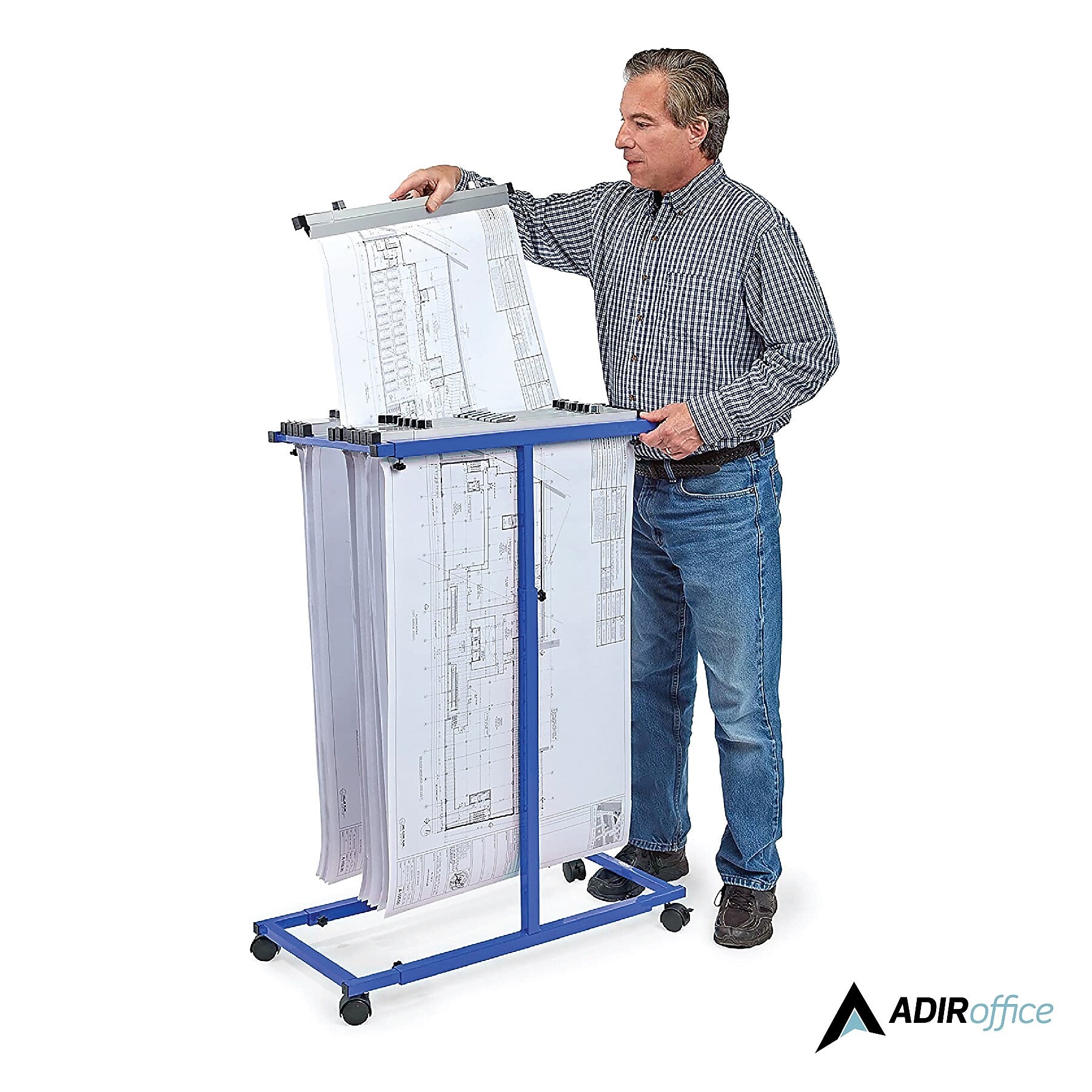 AdirOffice Steel Rolling Stand Plan Center, Blue (614-BLU)