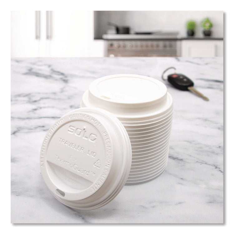 Solo Traveler Sip Through Lids for ThermoGuard Hot Cups, Fits 12 oz to 24 oz Hot Cups, Plastic, White, 1,200/Carton
