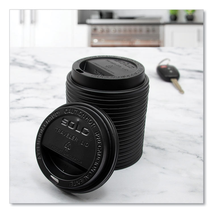 Traveler Cappuccino Style Dome Lid, Fits 10 oz Hot Cups, Plastic, Black, 1,000/Carton