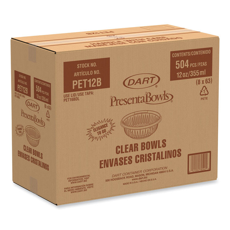 PresentaBowls Clear Bowls, 12 oz, Plastic, 63/Bag, 504/Carton