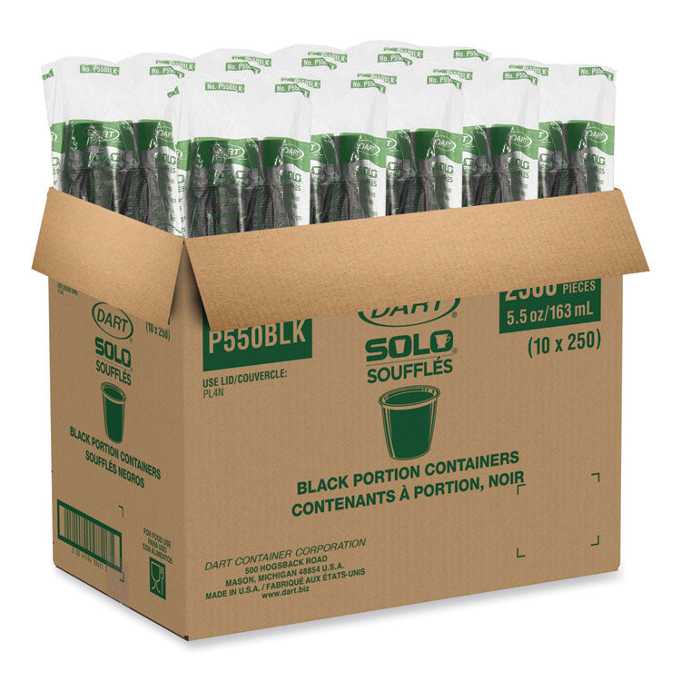 Portion Containers, 5.5 oz, Plastic, Black, 250/Bag, 10 Bags/Carton