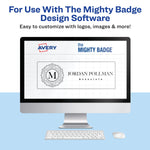 Avery The Mighty Badge Laser Reusable  Magnetic Name Badge System, 1" x 3", Gold, 120 Inserts, 50/Pack (71207)
