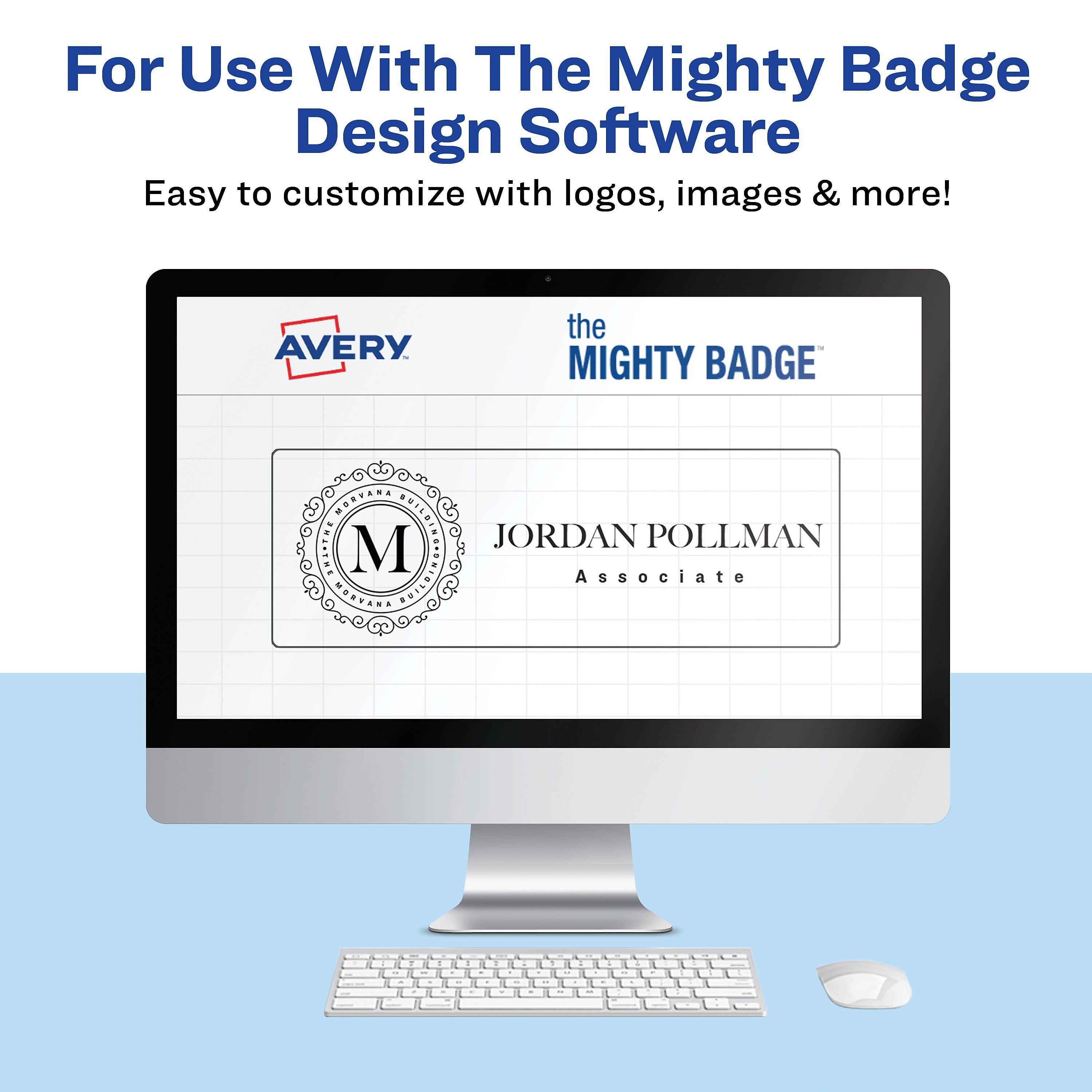 Avery The Mighty Badge Laser Reusable  Magnetic Name Badge System, 1" x 3", Gold, 120 Inserts, 50/Pack (71207)