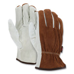 Dual Leather Industrial Gloves, Gunn Cut, Keystone Thumb, X-Large, Cream/Brown, 12 Pairs