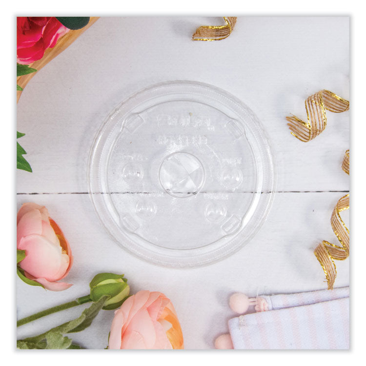PETE Flat Straw-Slot Cold Cup Lids, Fits 28 oz to 32 oz Cold Cups, Plastic, Clear, 600/Carton