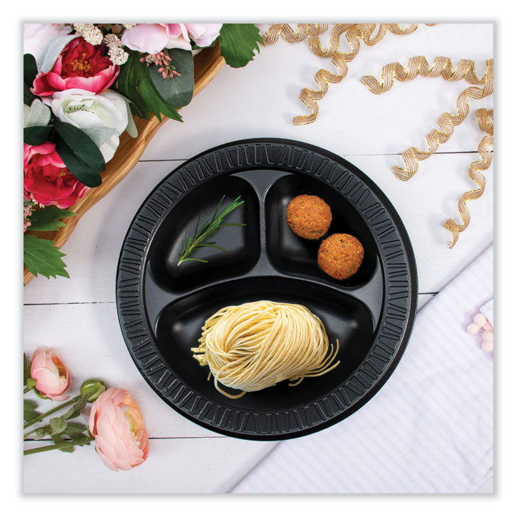 Quiet Class Laminated Foam Dinnerware, Plate, 10.25" dia, Black, 125/Pack, 4 Packs/Carton
