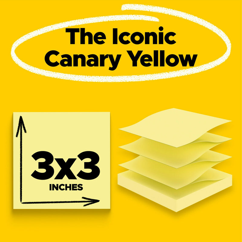 Post-it Pop-up Notes, 3" x 3", Canary Collection, 100 Sheet/Pad, 12 Pads/Pack (R330-YW)