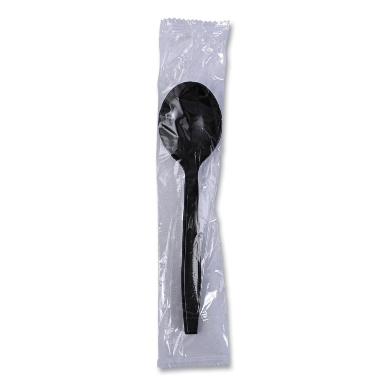 Heavyweight Wrapped Polypropylene Cutlery, Soup Spoon, Plastic, Black, 1,000/Carton