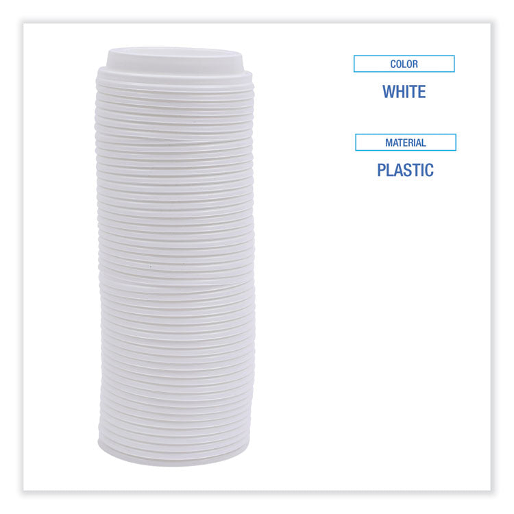 Deerfield Hot Cup Lids, Fits 10 oz to 20 oz Boardwalk Deerfield Hot Cups, Plastic, White, 50/Pack, 20 Packs/Carton
