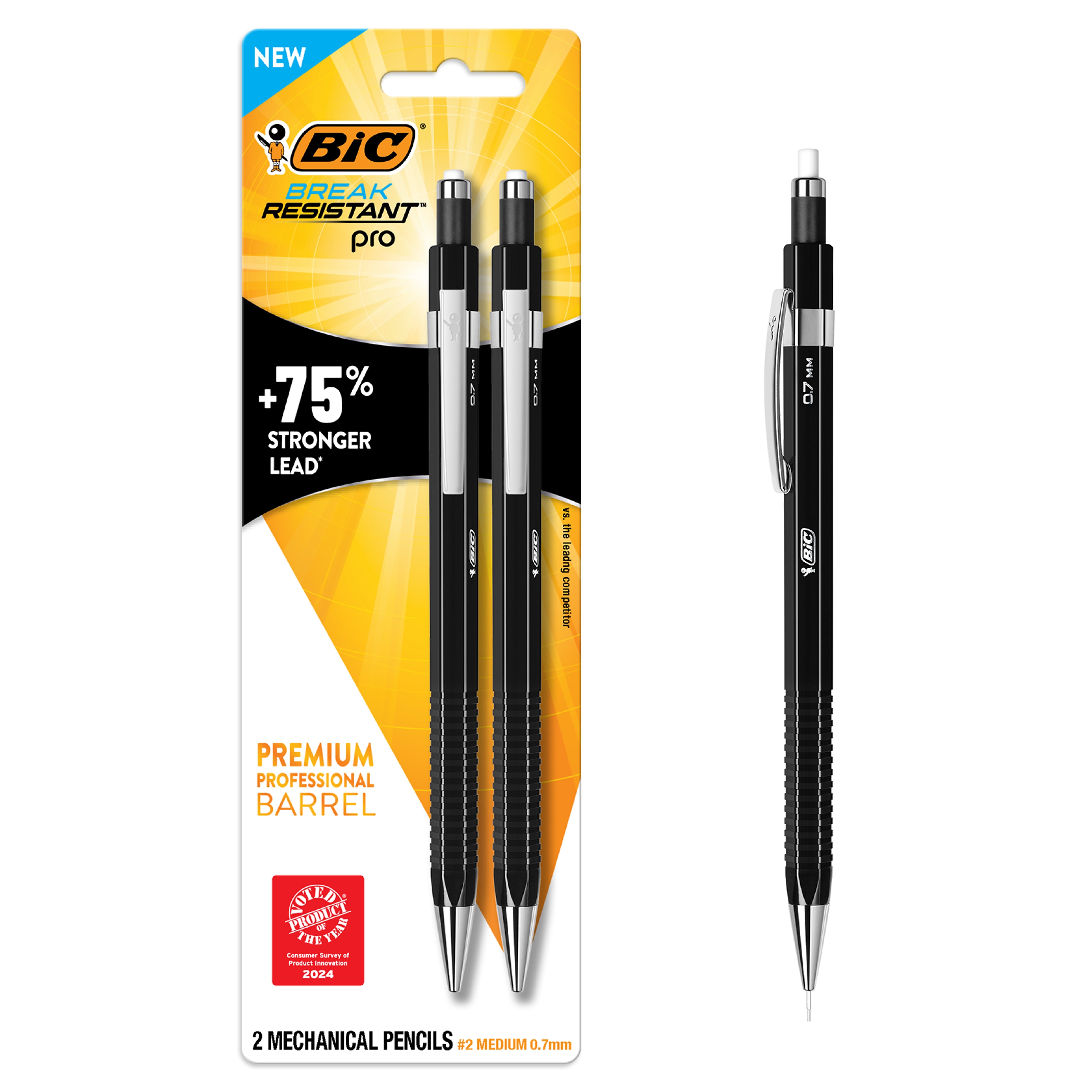 BIC Break Resistant Pro Mechanical Pencil, #2 Hard Lead, 2/Pack (MVR7P2-BLK)