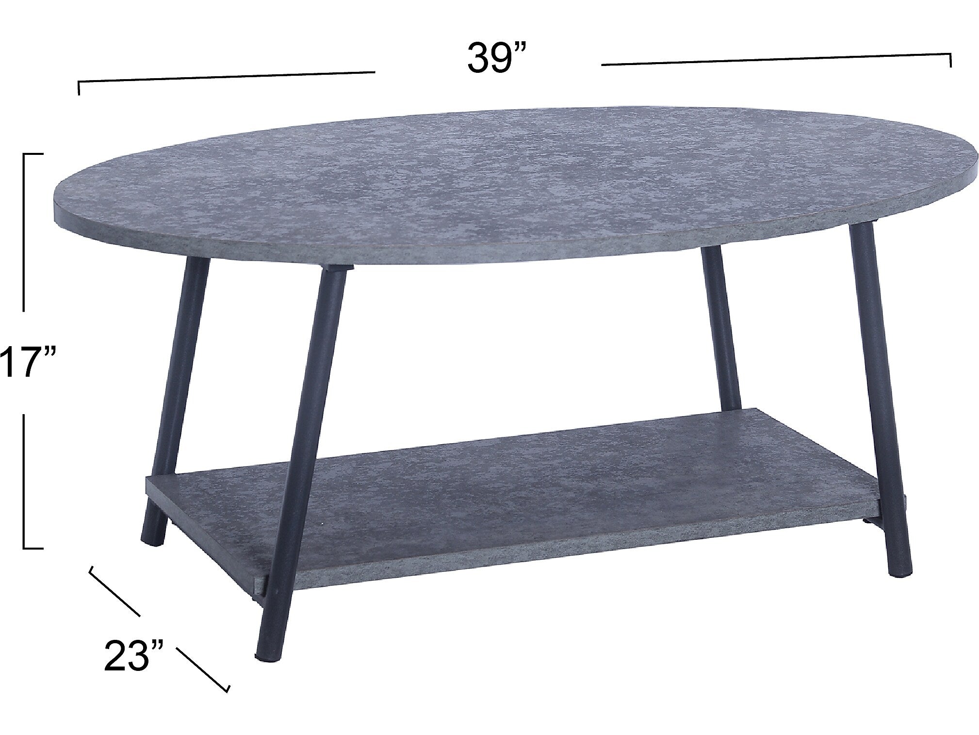 Household Essentials Jamestown 39"W x 23"D Laminate Coffee Table, Rustic Slate Concrete/Black (8147-1)