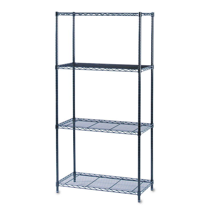 Commercial Wire Shelving, Four-Shelf, 36w X 18d X 72h, Black