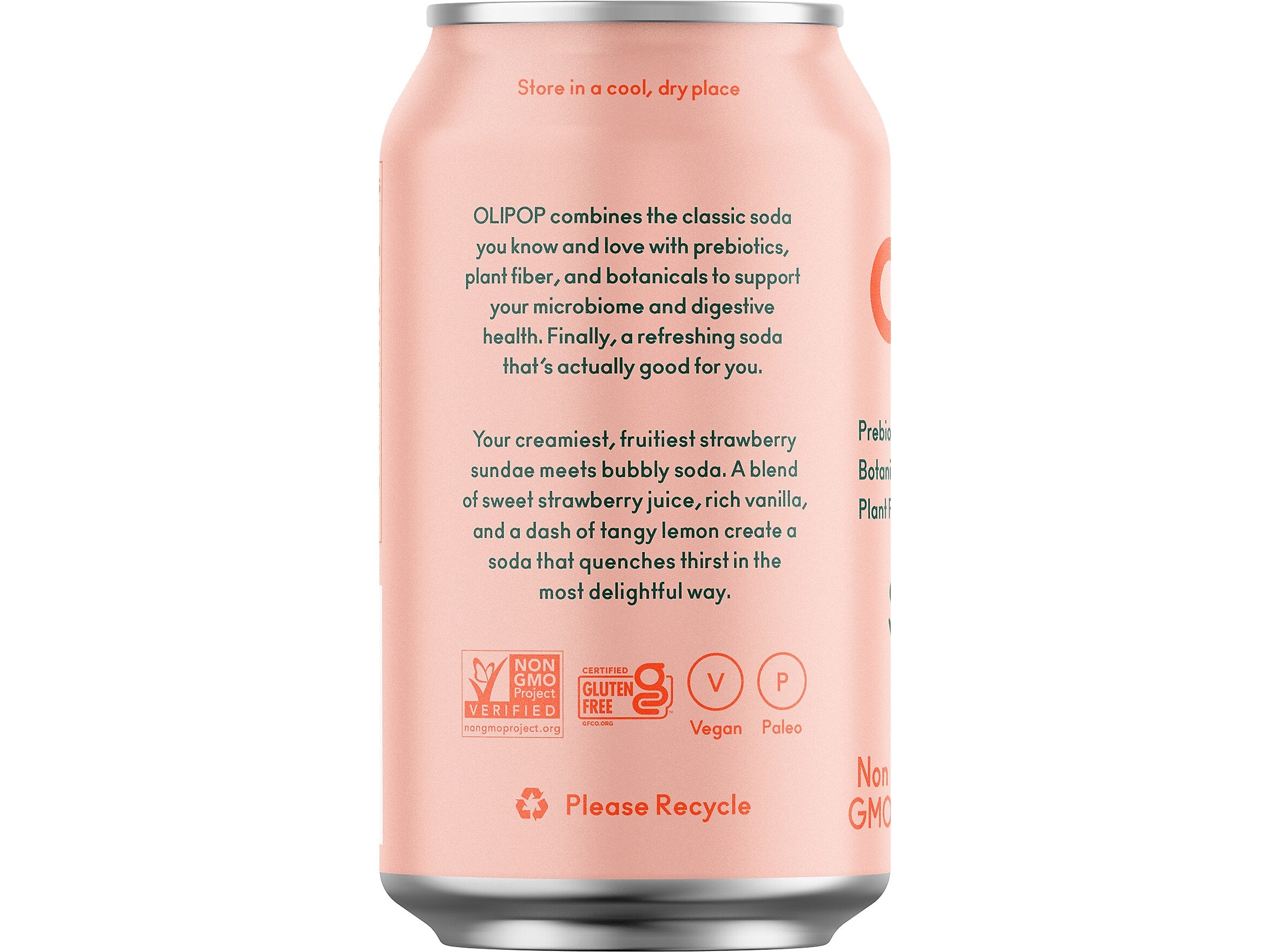 Olipop Prebiotic Strawberry Vanilla Soda, 12 fl. oz., 12 Cans/Case (ICO70291)