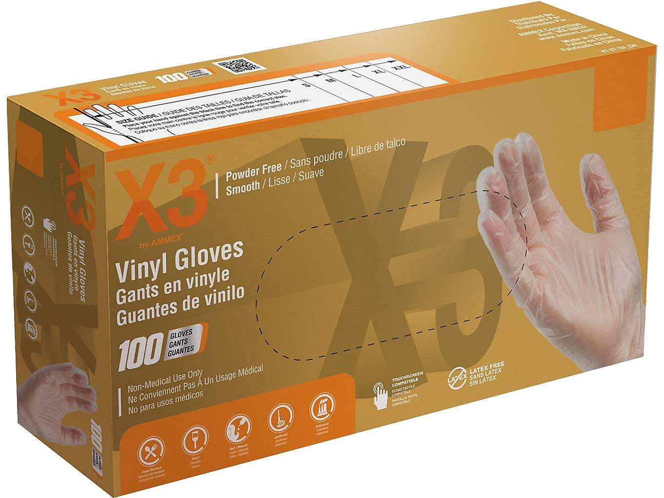 X3 Vinyl Gloves, Medium, Powder/Latex Free, Clear, 100/Box (GPX344100)