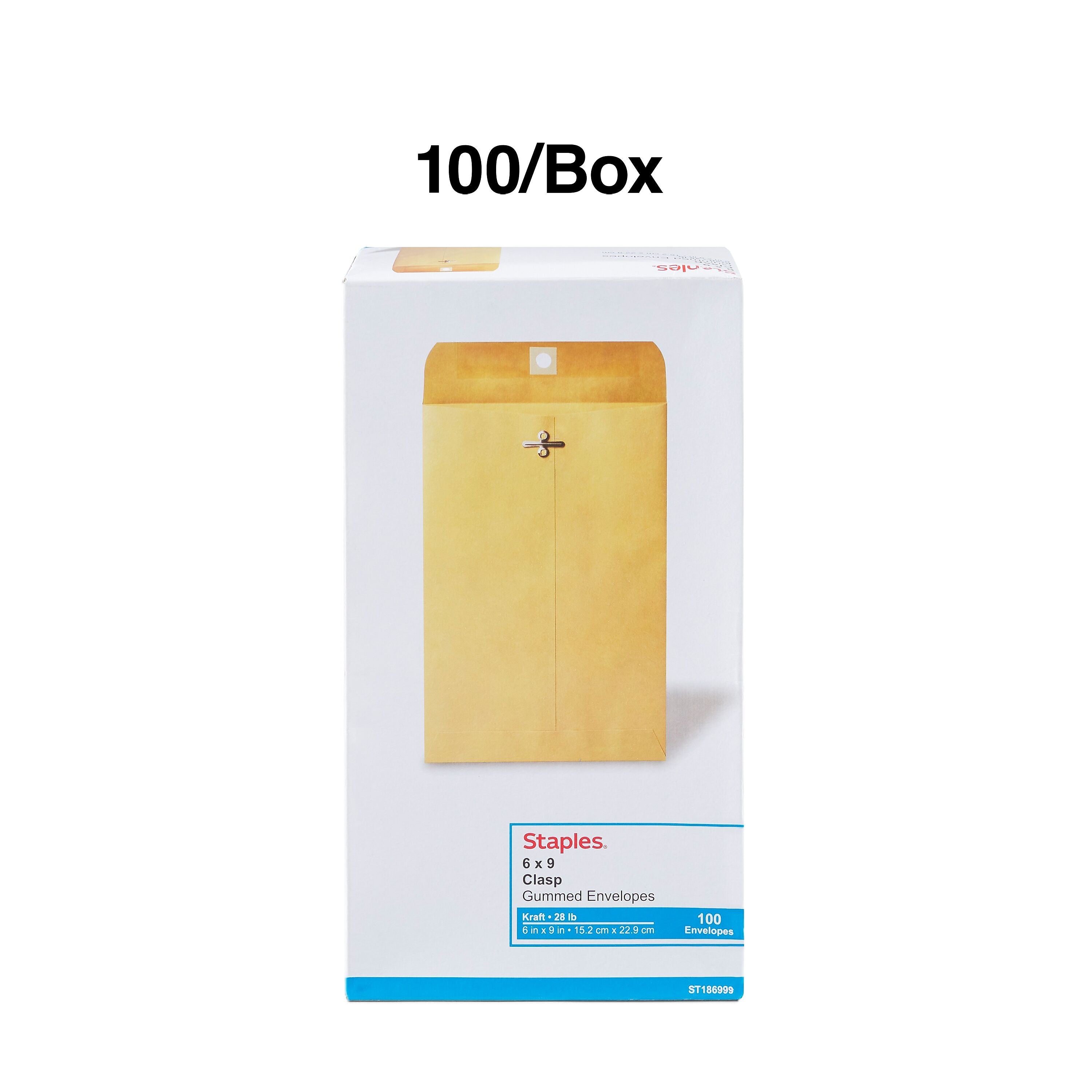 Staples Kraft Clasp & Moistenable Glue Catalog Envelopes, 6" x 9", Brown, 100/Box (ST186999-CC)
