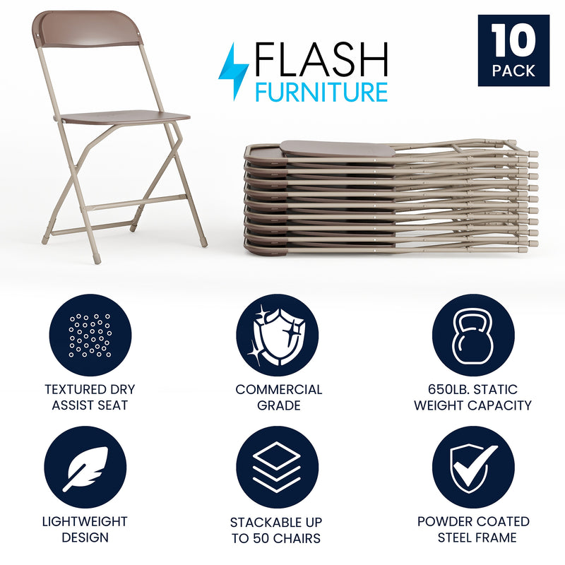 Flash Furniture HERCULES™ Plastic Armless Folding Chair, Premium Brown, 10/Pack