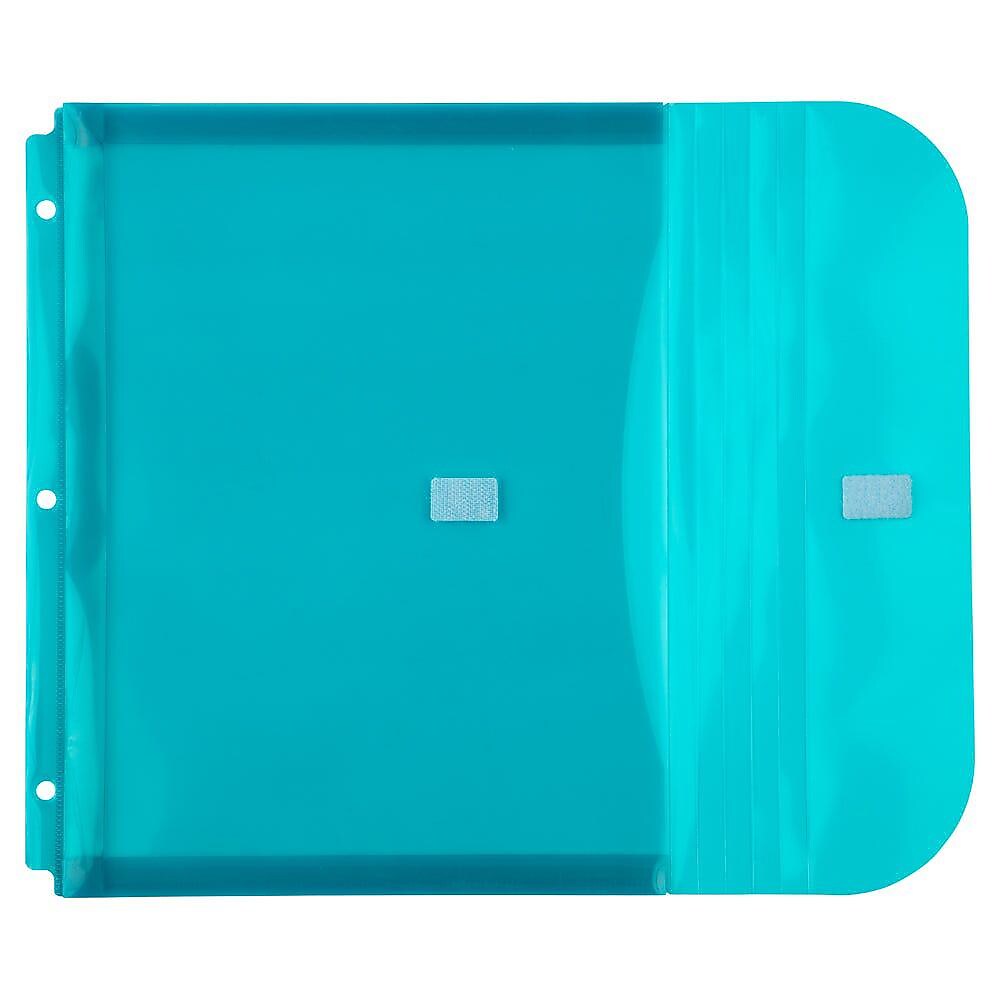 JAM Paper Plastic Binder Pocket, 3-Hole Punched, Teal Blue, 12/Pack (218VB1TE)