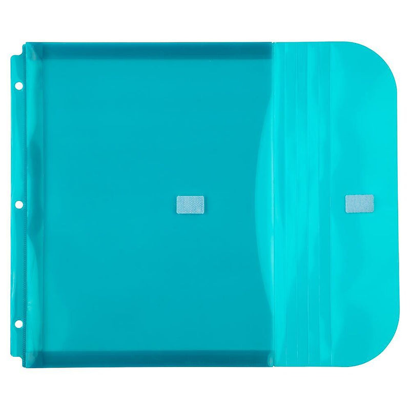 JAM Paper Plastic Binder Pocket, 3-Hole Punched, Teal Blue, 12/Pack (218VB1TE)