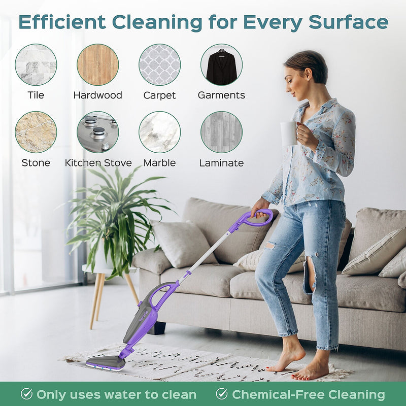 Treblab Turonic 10-in-1 1500W Steam Mop with Detachable Handle, Purple/White (ST3)