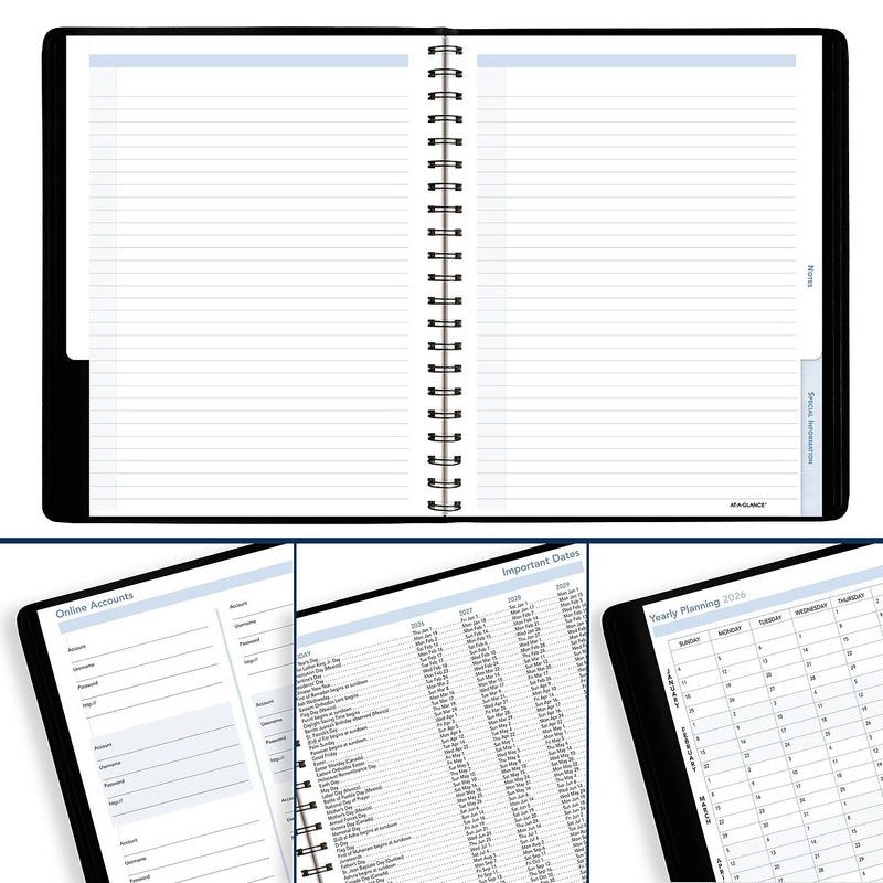 2026 AT-A-GLANCE The Action 8" x 11" Weekly Appointment Book, Faux Leather Cover, Black (70-EP01-05-26)