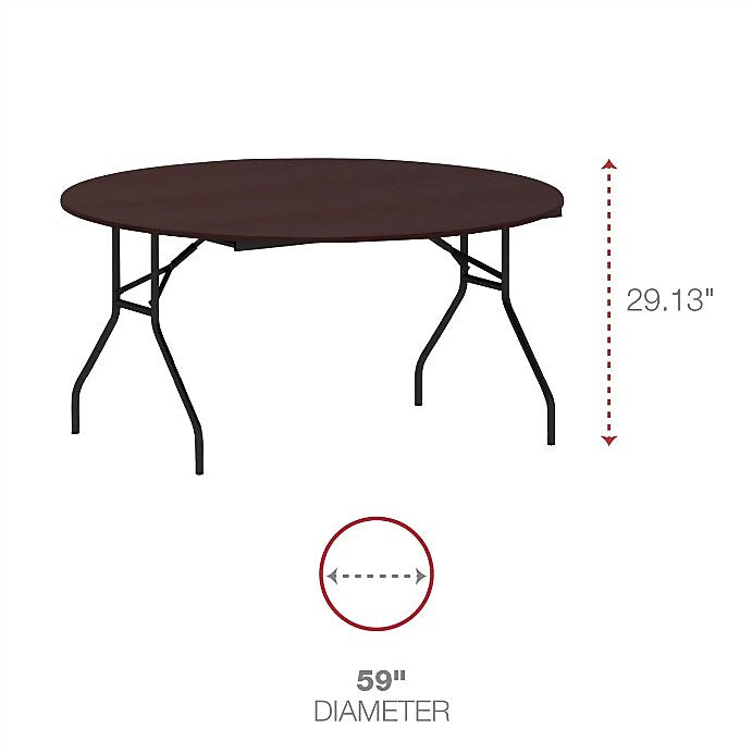 Alera® Round Wood Folding Table, 59 dia x 29.13h, Mahogany (ALEFT7260DMY)