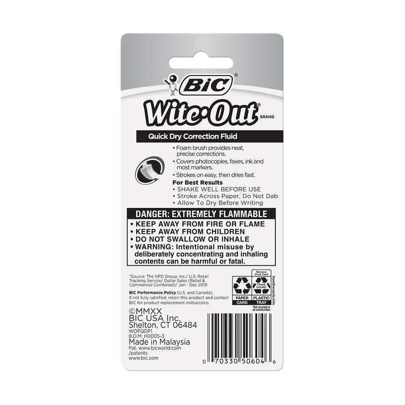 BIC Wite-Out Quick Dry Correction Fluid, 20 ml., White (50605/WOFQD12)