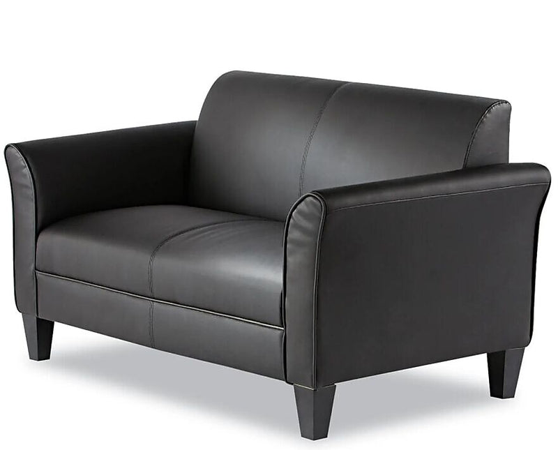 Alera 55.5"W Bonded Leather Loveseat, Black (ALERL22LS10B)