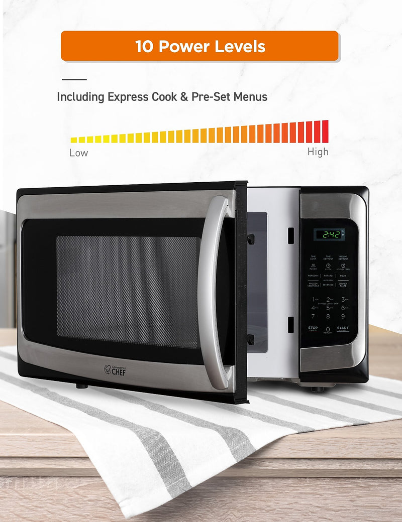 Commercial Chef 1.1 Cu. Ft. Countertop Microwave, Black with Stainless Steel (CHM11MS)