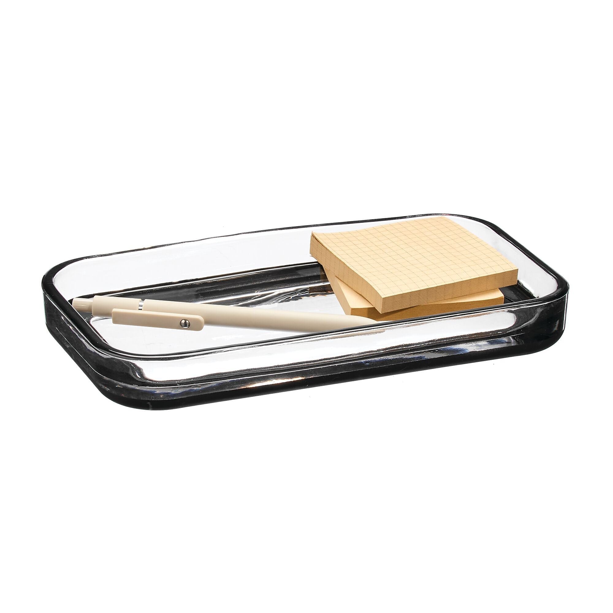 mDesign Glass Desk Tray, Clear/Matte Black (26041)