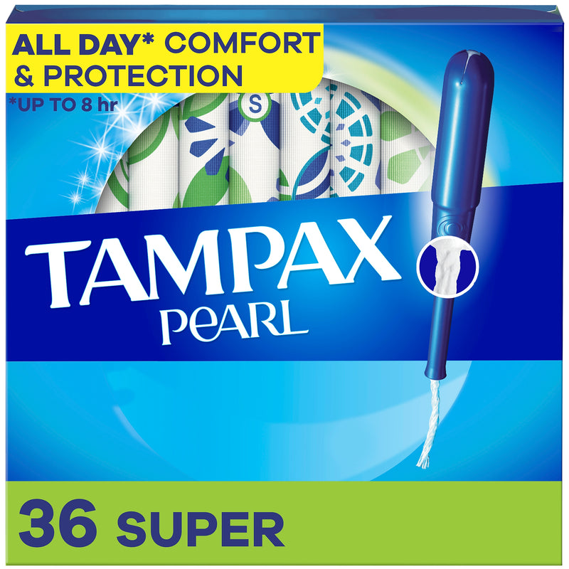 Tampax Pearl Super Absorbency Cotton Tampons, Plastic Applicator, 36/Pack (00370)
