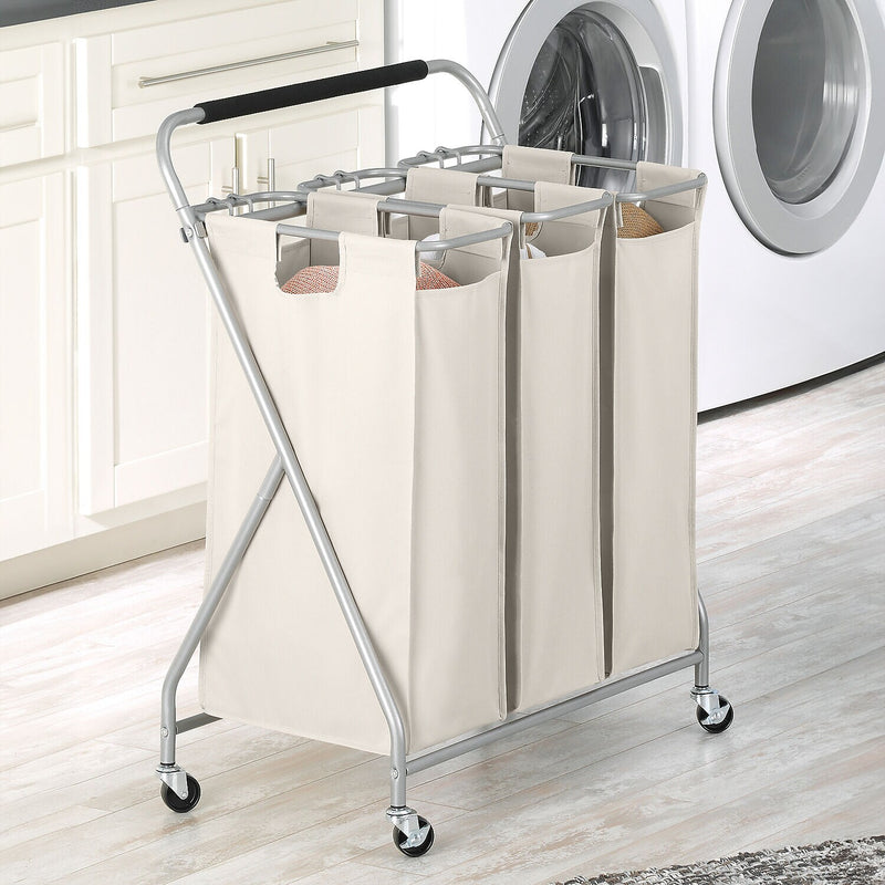 Whitmor 3-Section Rolling Laundry Sorter, Metal, (6640-4794)